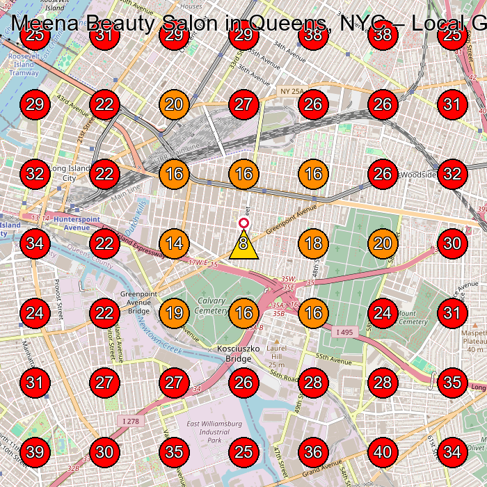 Meena Beauty Salon in Queens, NYC GeoGrid visibility map for Hair Removal Service in Queens